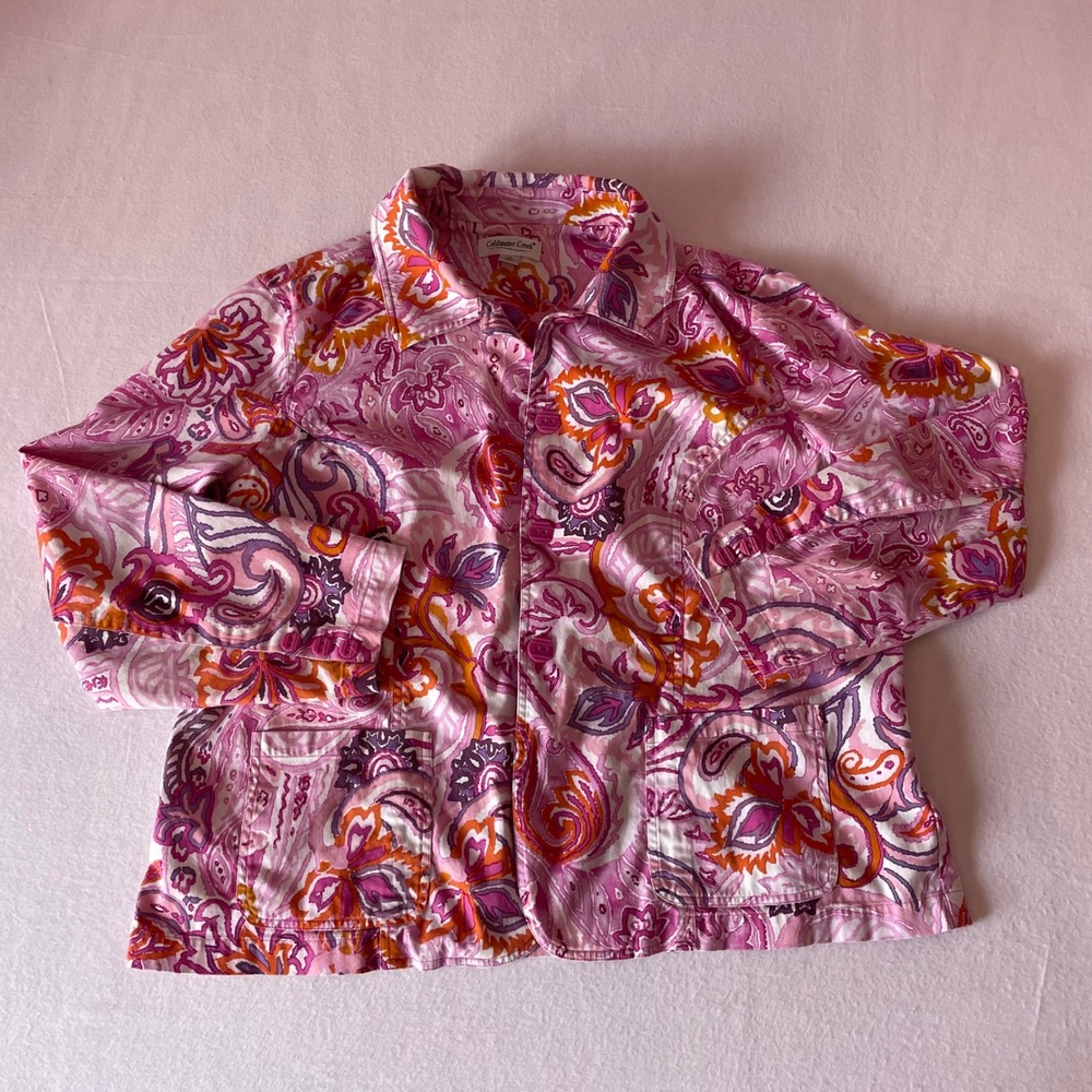 Coldwater Creek Pink Paisley Cotton Button Up Jacket Womens 1X